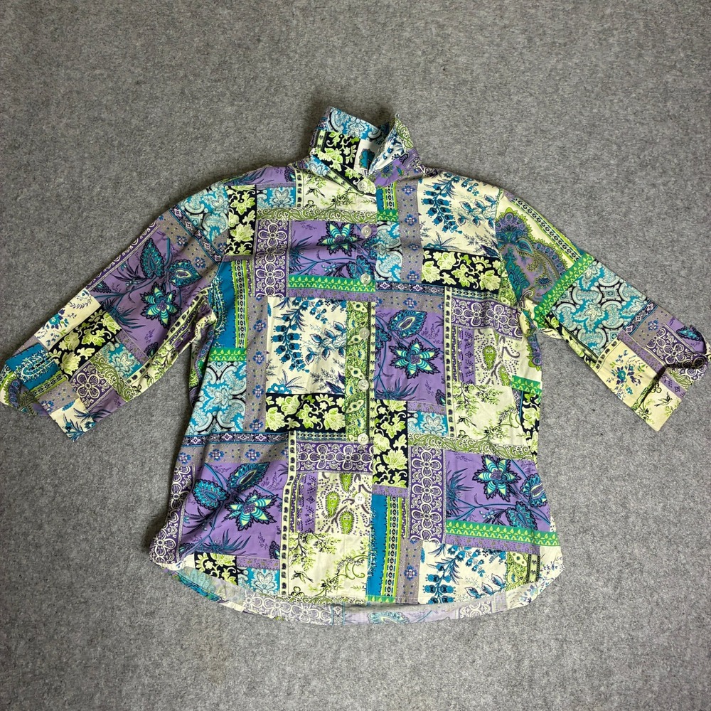 Vintage 90s Drapers & Damons Petites PM Patchwork Paisley Floral Cotton Blouse